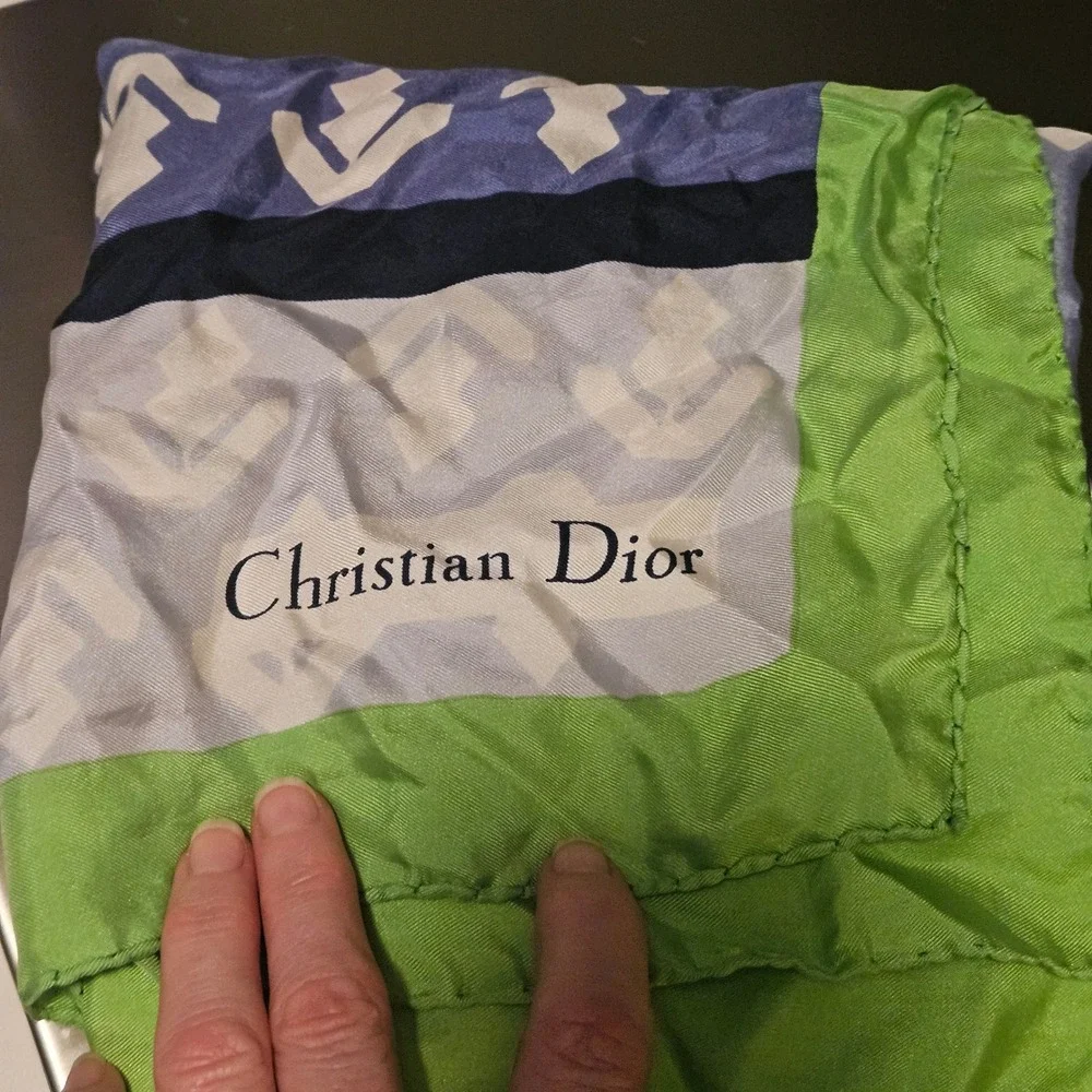 Christian Dior circa 1970 Silk Scarf Green Blue Geometric Abstract Square. EUC.